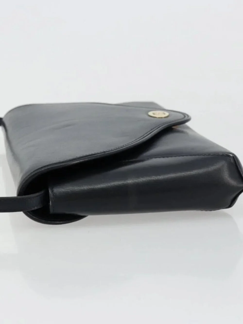 GUCCI Old Shoulder Bag Leather Navy Gold Auth